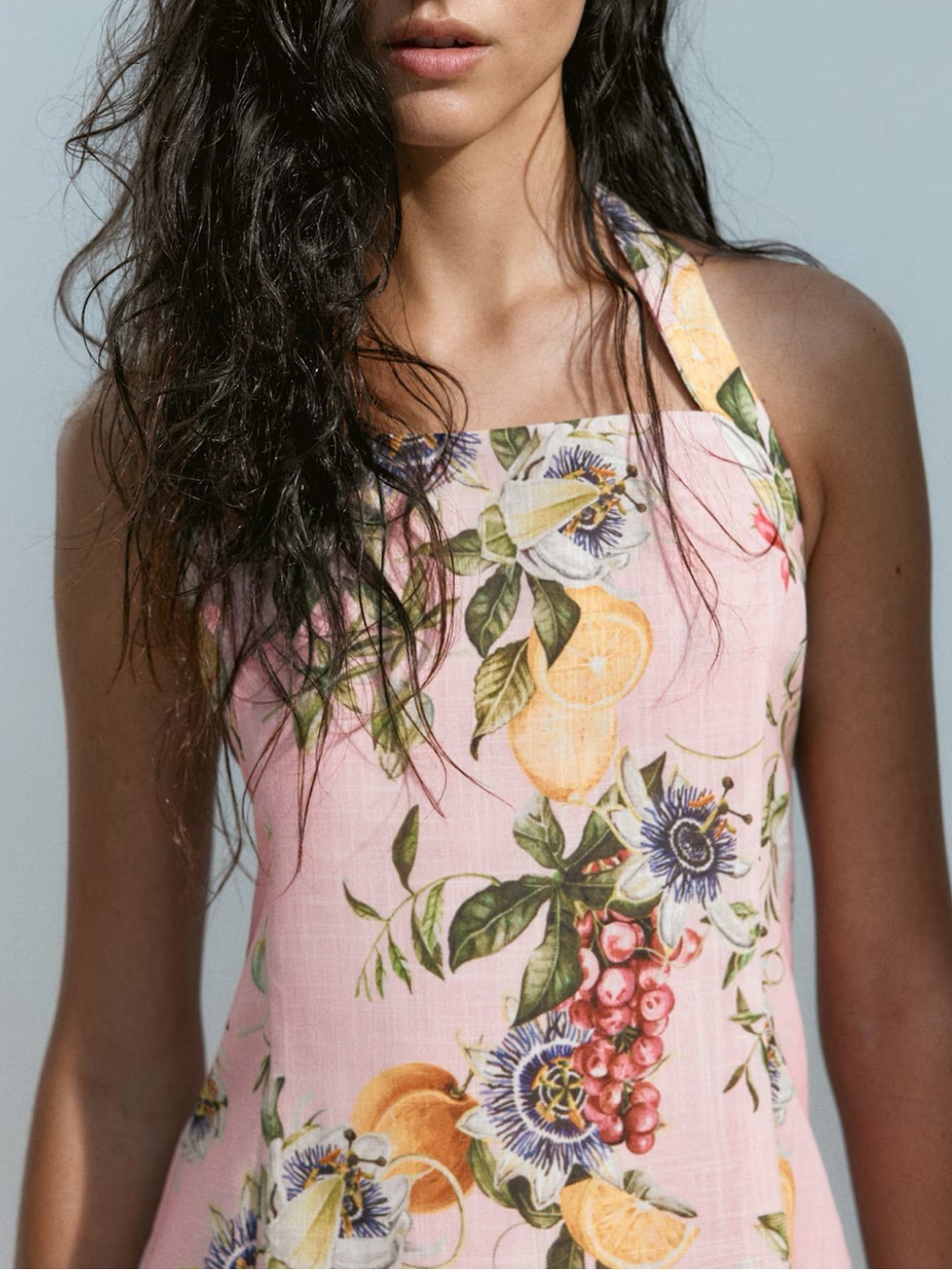 H&M Halterneck Mini Dress Pink Floral NWT - Picture 4 of 6